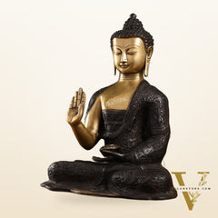 Engraved Brass Buddha Statue | Blessing Mudra | 15.5 inch