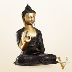 Engraved Brass Buddha Statue | Blessing Mudra | 15.5 inch