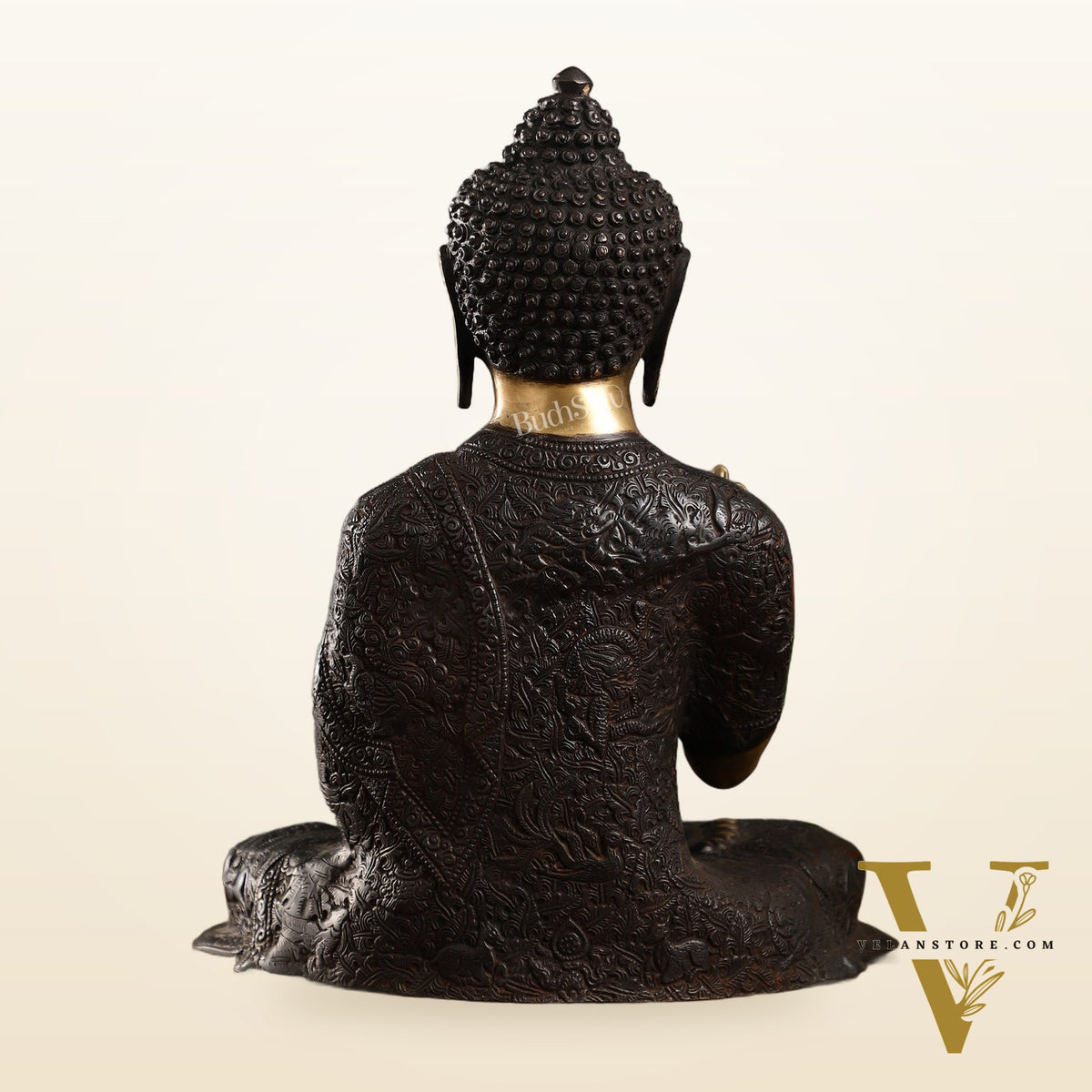 Engraved Brass Buddha Statue | Blessing Mudra | 15.5 inch