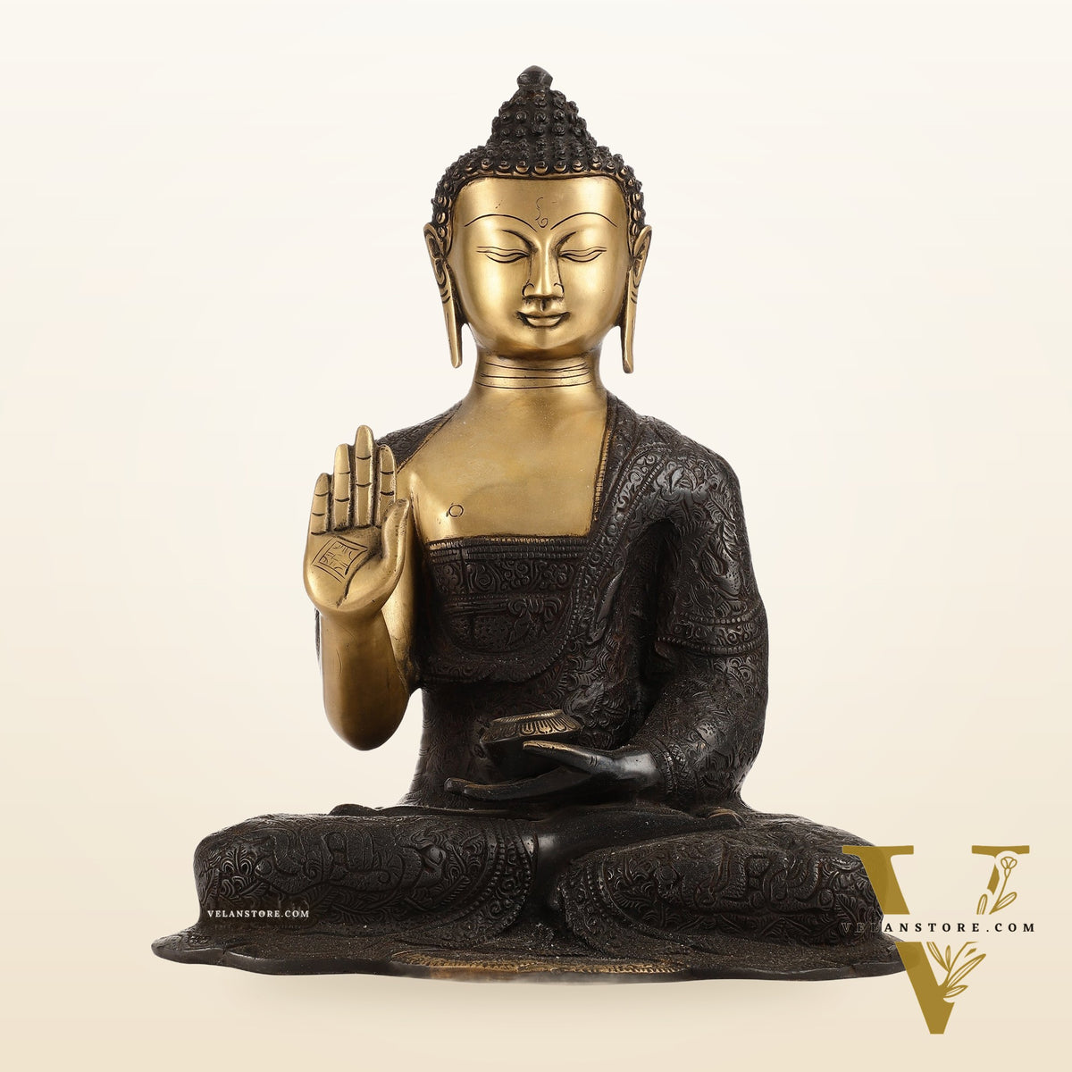 Engraved Brass Buddha Statue | Blessing Mudra | 15.5 inch