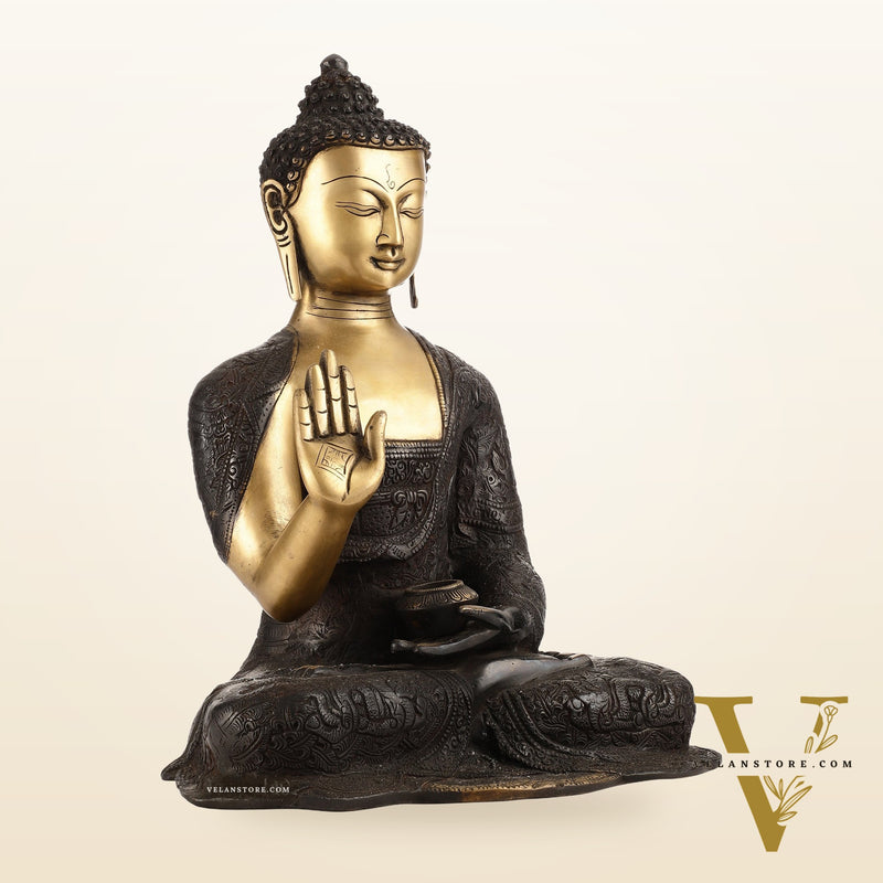 Engraved Brass Buddha Statue | Blessing Mudra | 15.5 inch