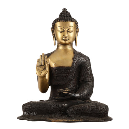 Engraved Brass Buddha Statue | Blessing Mudra | 15.5 inch