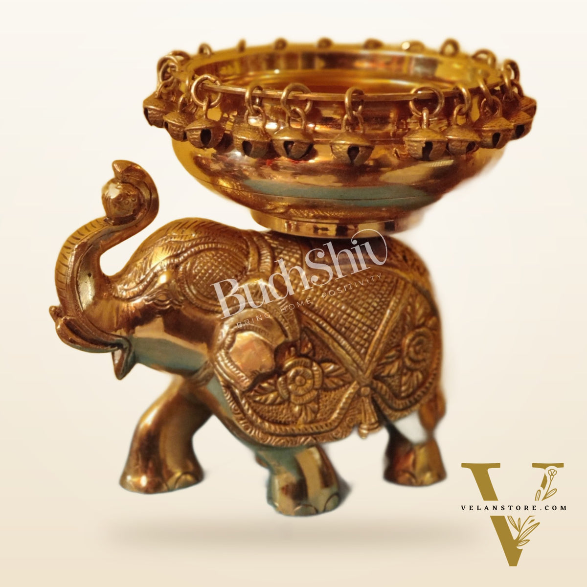 Engraved Elephant brass urli Golden shine