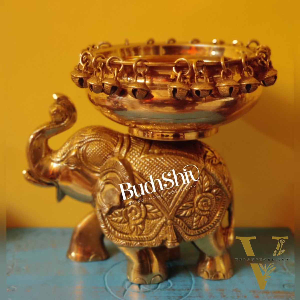 Engraved Elephant brass urli Golden shine