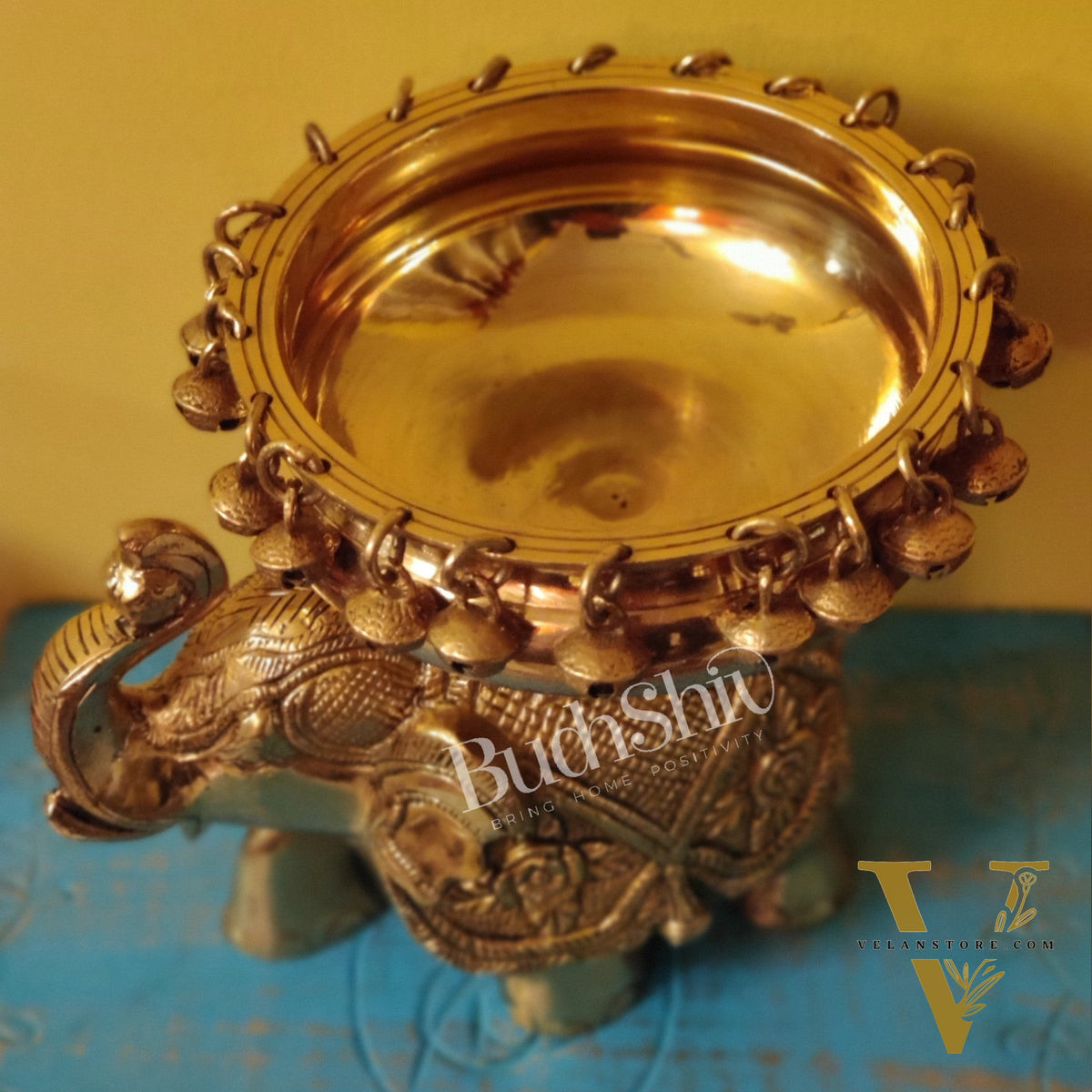 Engraved Elephant brass urli Golden shine