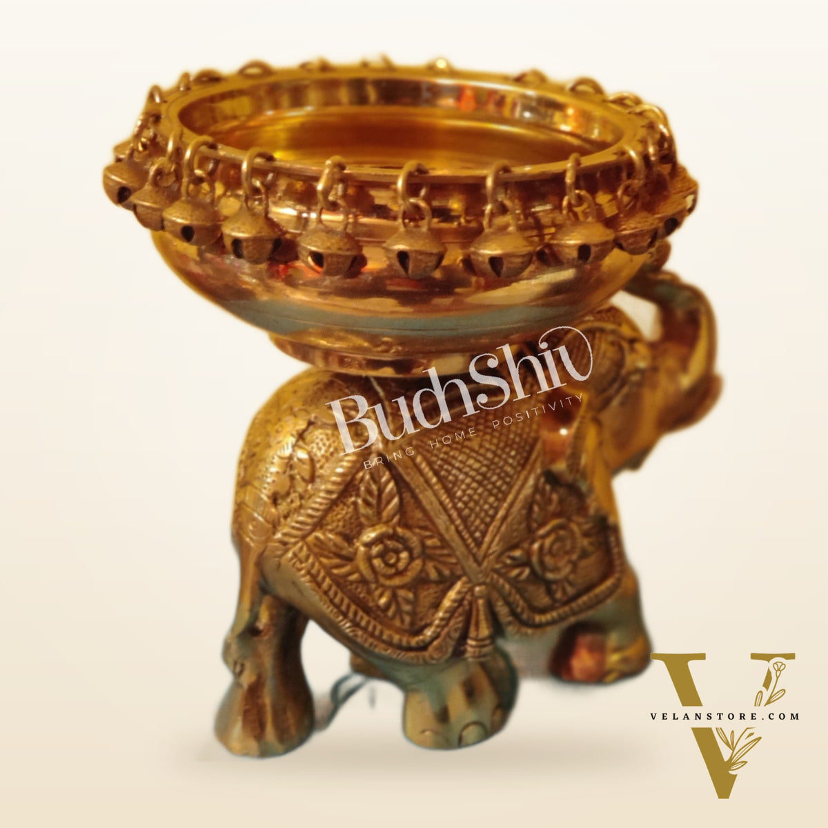 Engraved Elephant brass urli Golden shine