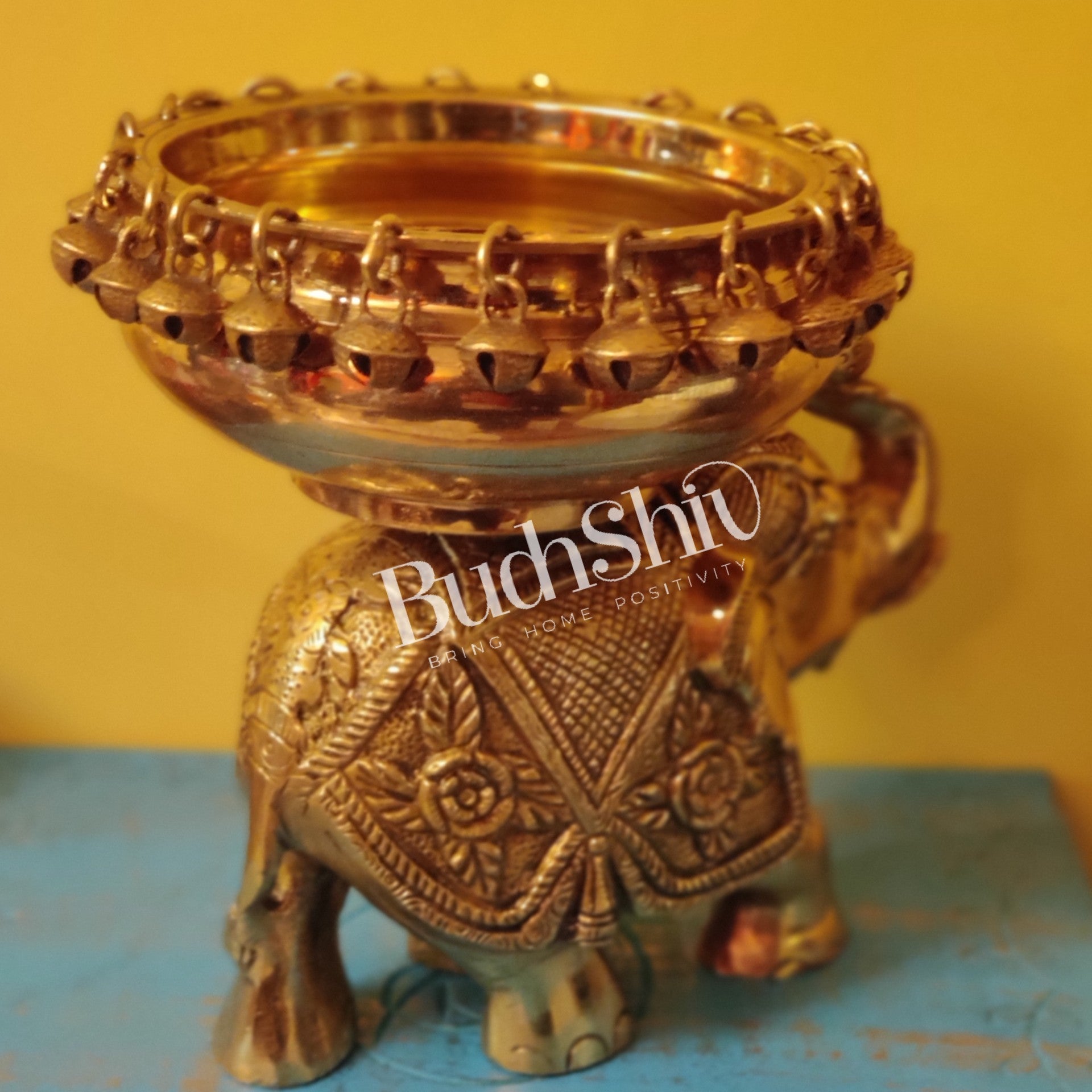 Engraved Elephant brass urli Golden shine