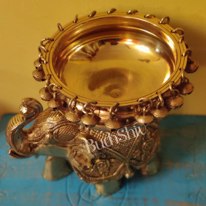 Engraved Elephant brass urli Golden shine