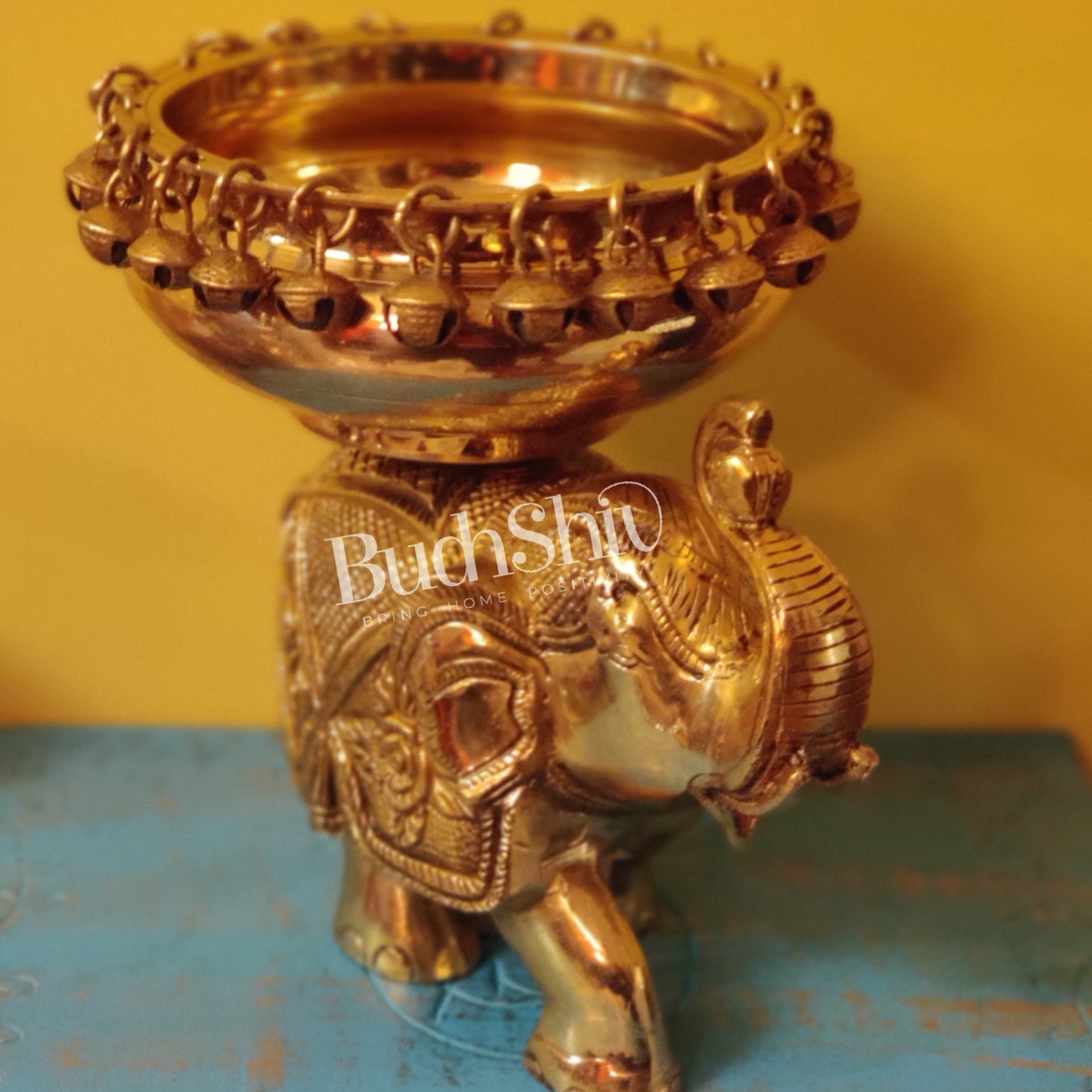 Engraved Elephant brass urli Golden shine
