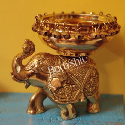 Engraved Elephant brass urli Golden shine