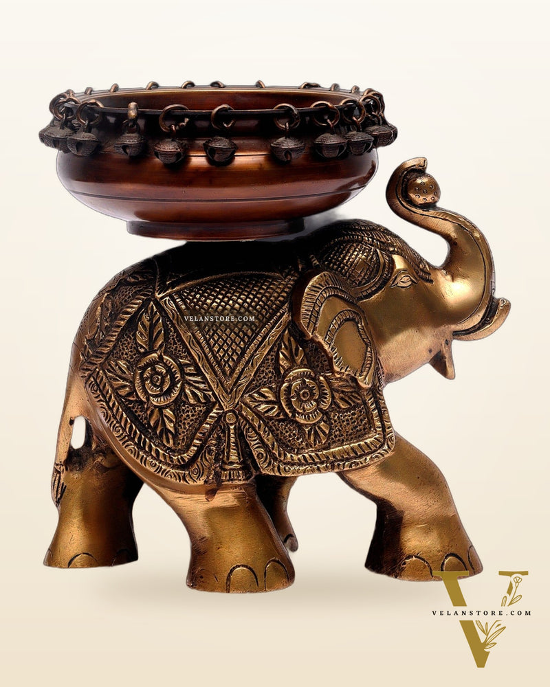 Engraved Elephant brass urli with ghungroo Duel tone