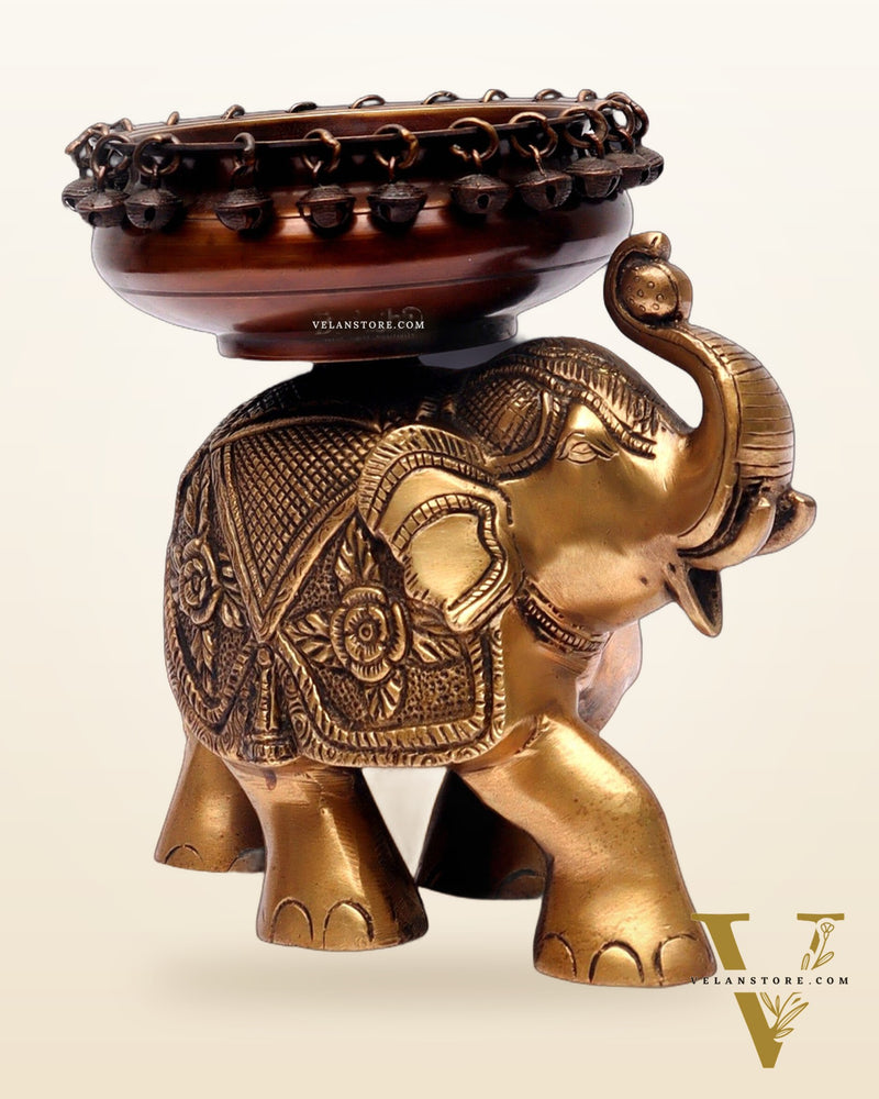 Engraved Elephant brass urli with ghungroo Duel tone