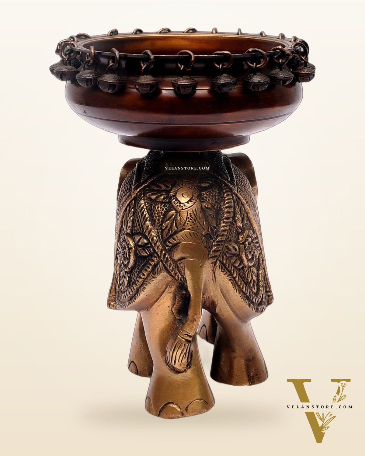 Engraved Elephant brass urli with ghungroo Duel tone
