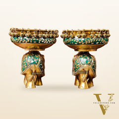 Engraved Elephant brass urli with ghungroo inlay stonework