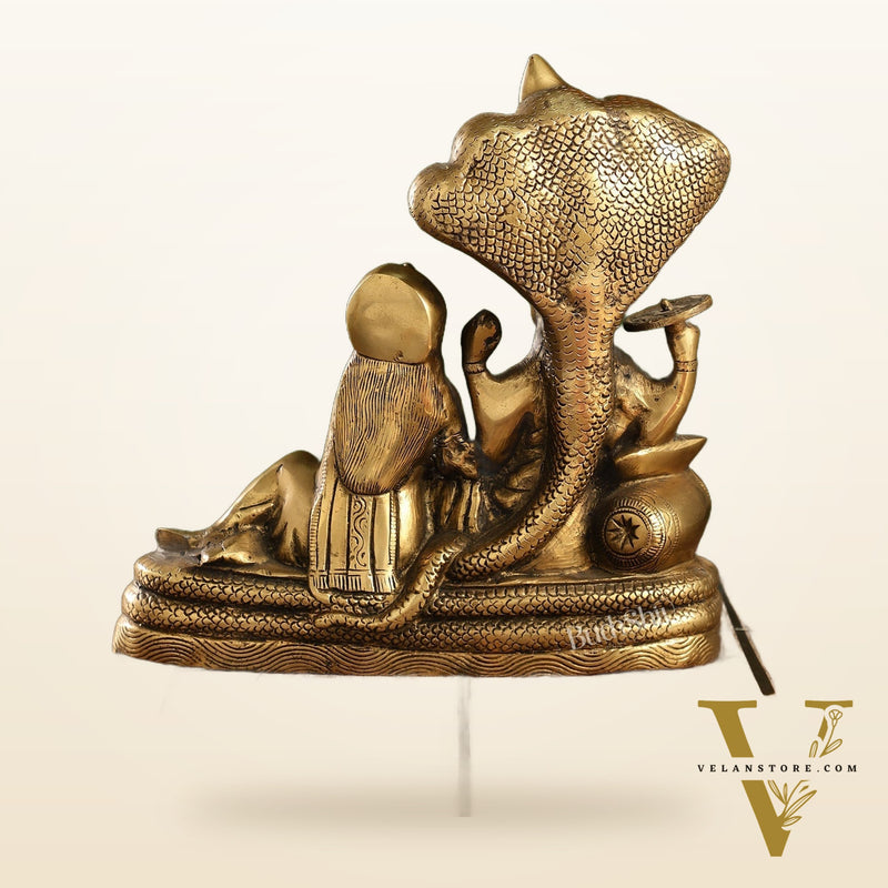 Enigmatic Brass Lakshmi Narayan Murti | 10" Height | Intricate Handcarvings