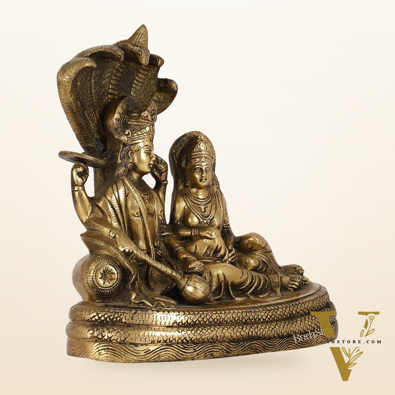 Enigmatic Brass Lakshmi Narayan Murti | 10" Height | Intricate Handcarvings