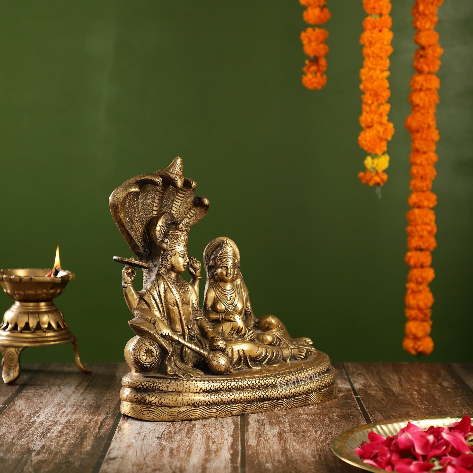 Enigmatic Brass Lakshmi Narayan Murti | 10" Height | Intricate Handcarvings