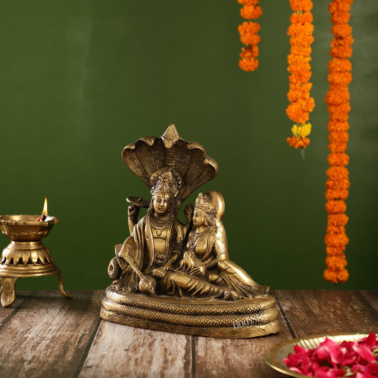 Enigmatic Brass Lakshmi Narayan Murti | 10" Height | Intricate Handcarvings