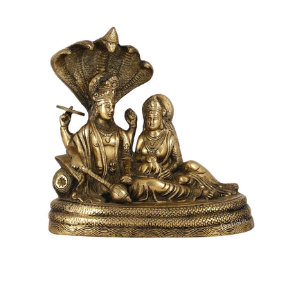 Enigmatic Brass Lakshmi Narayan Murti | 10" Height | Intricate Handcarvings