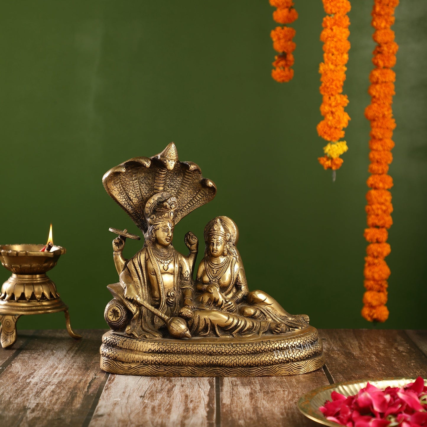 Enigmatic Brass Lakshmi Narayan Murti | 10" Height | Intricate Handcarvings