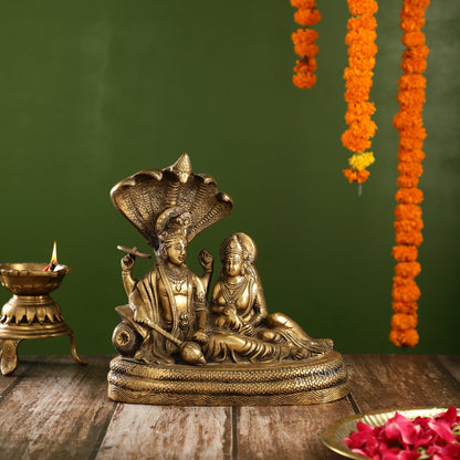 Enigmatic Brass Lakshmi Narayan Murti | 10" Height | Intricate Handcarvings