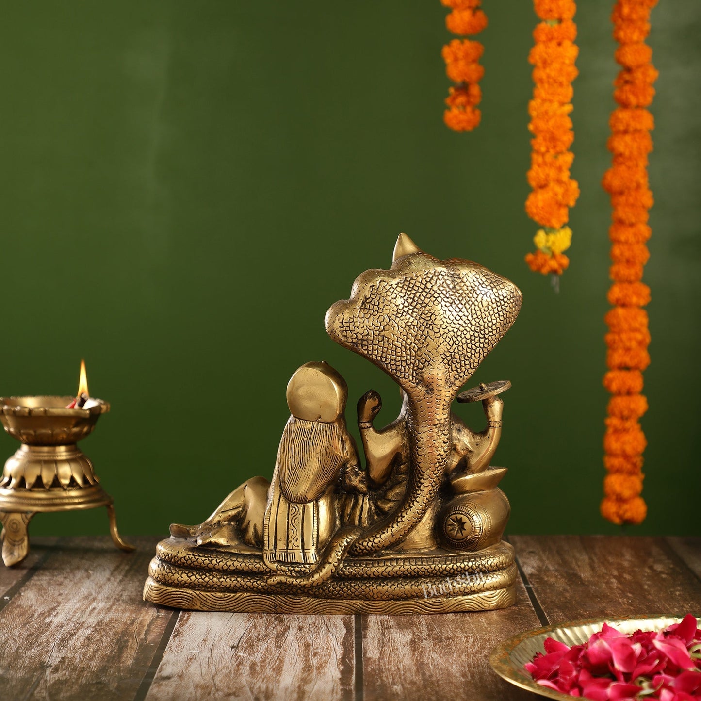 Enigmatic Brass Lakshmi Narayan Murti | 10" Height | Intricate Handcarvings