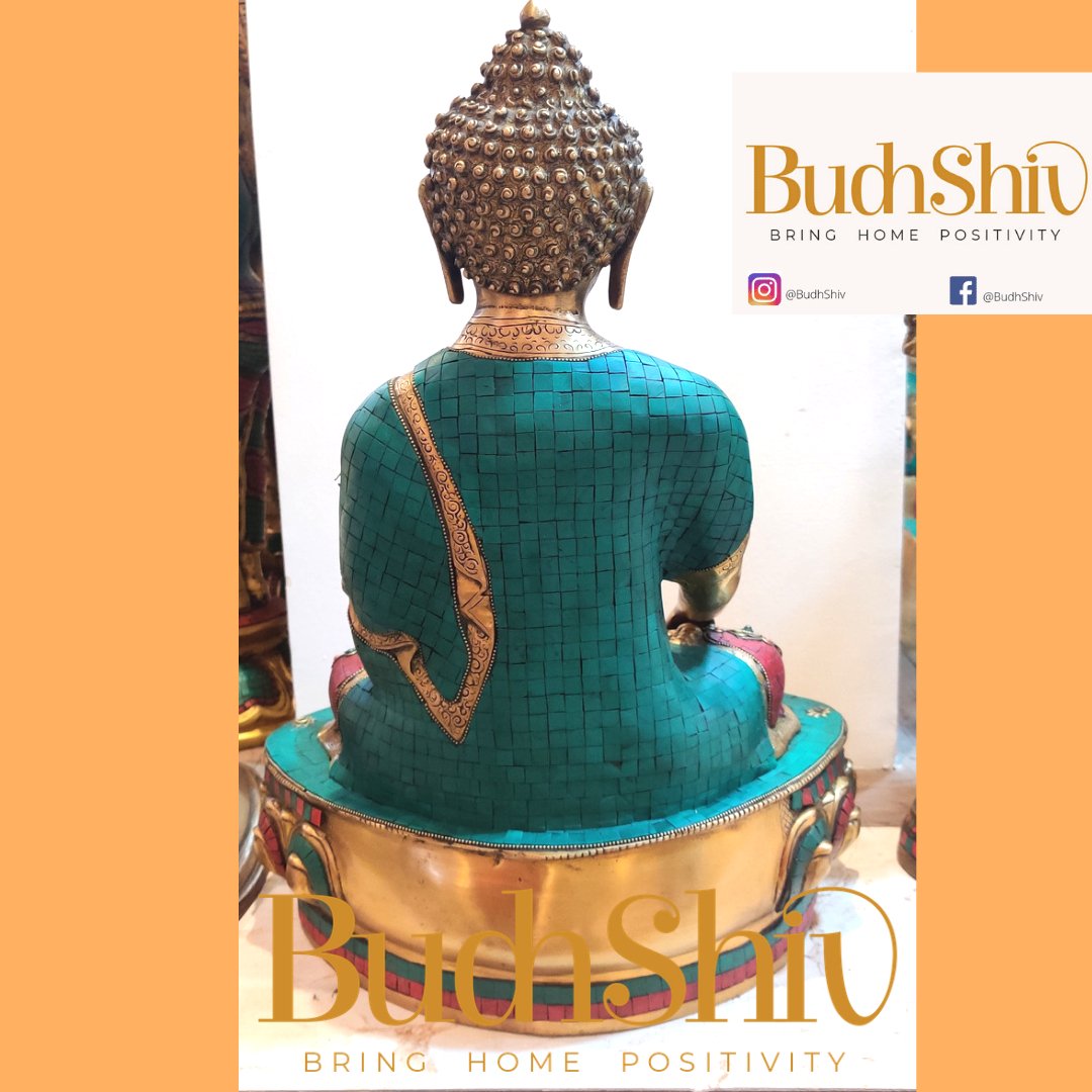 Enlightened Buddha: Brass Statue Calling the Earth to Witness 20 inch