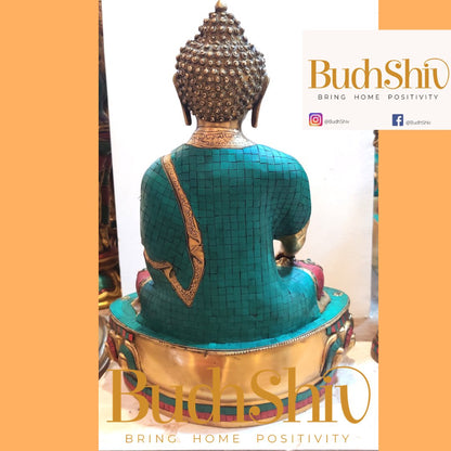 Enlightened Buddha: Brass Statue Calling the Earth to Witness 20 inch
