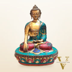Enlightened Buddha: Brass Statue Calling the Earth to Witness 20 inch