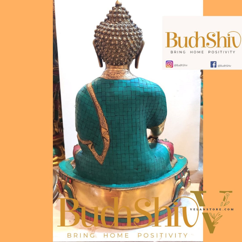 Enlightened Buddha: Brass Statue Calling the Earth to Witness 20 inch