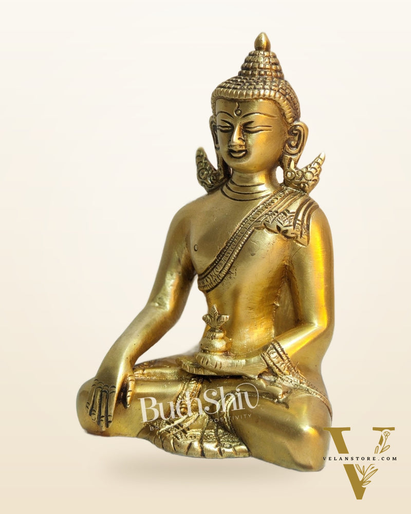 Enlightened Serenity: Pure Brass Buddha in Bhoomisparsha Mudra 6 inch