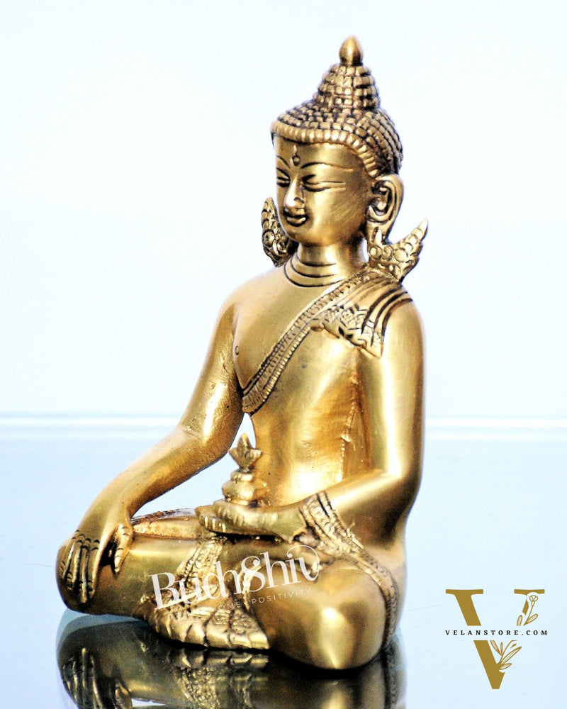 Enlightened Serenity: Pure Brass Buddha in Bhoomisparsha Mudra 6 inch
