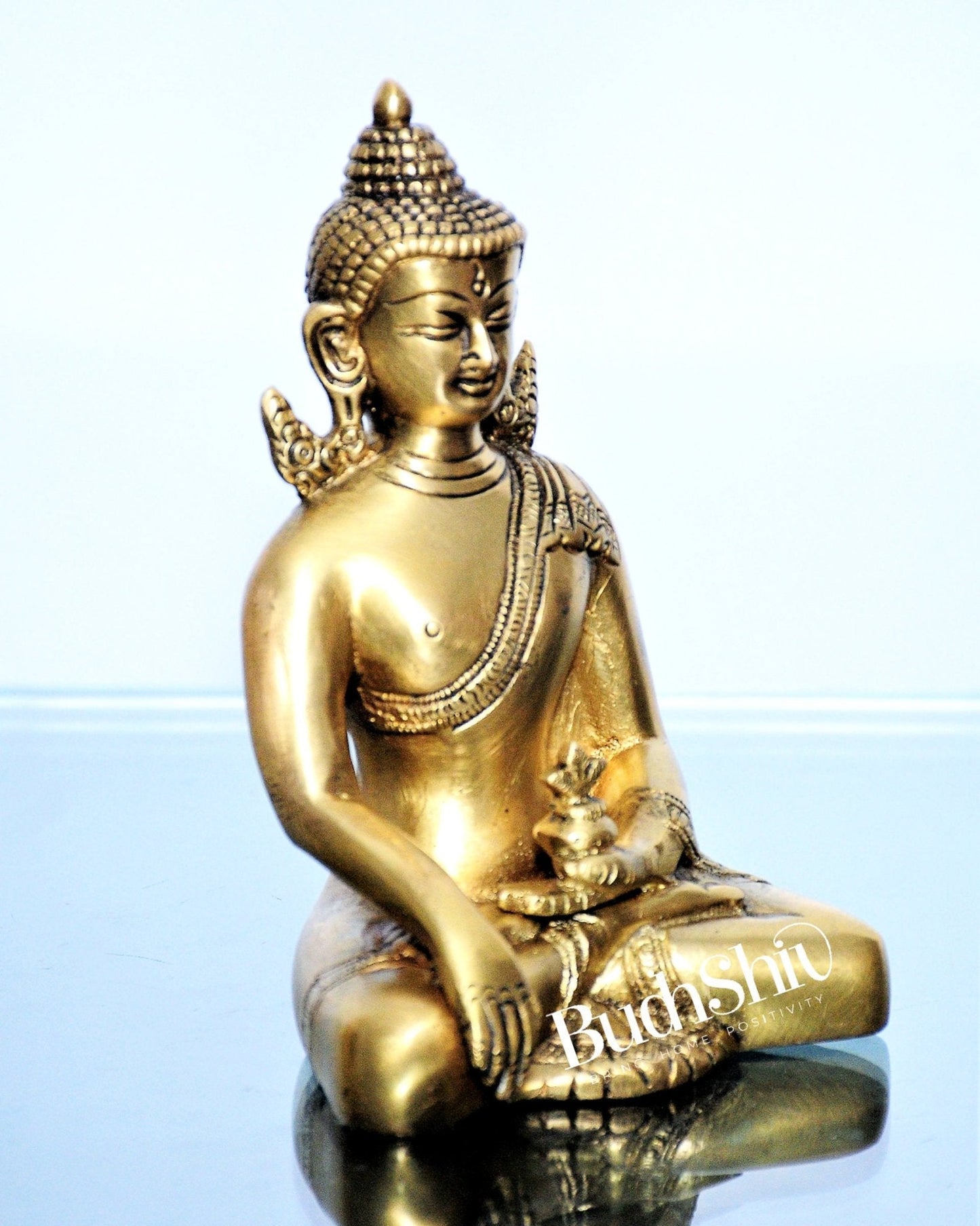 Enlightened Serenity: Pure Brass Buddha in Bhoomisparsha Mudra 6 inch