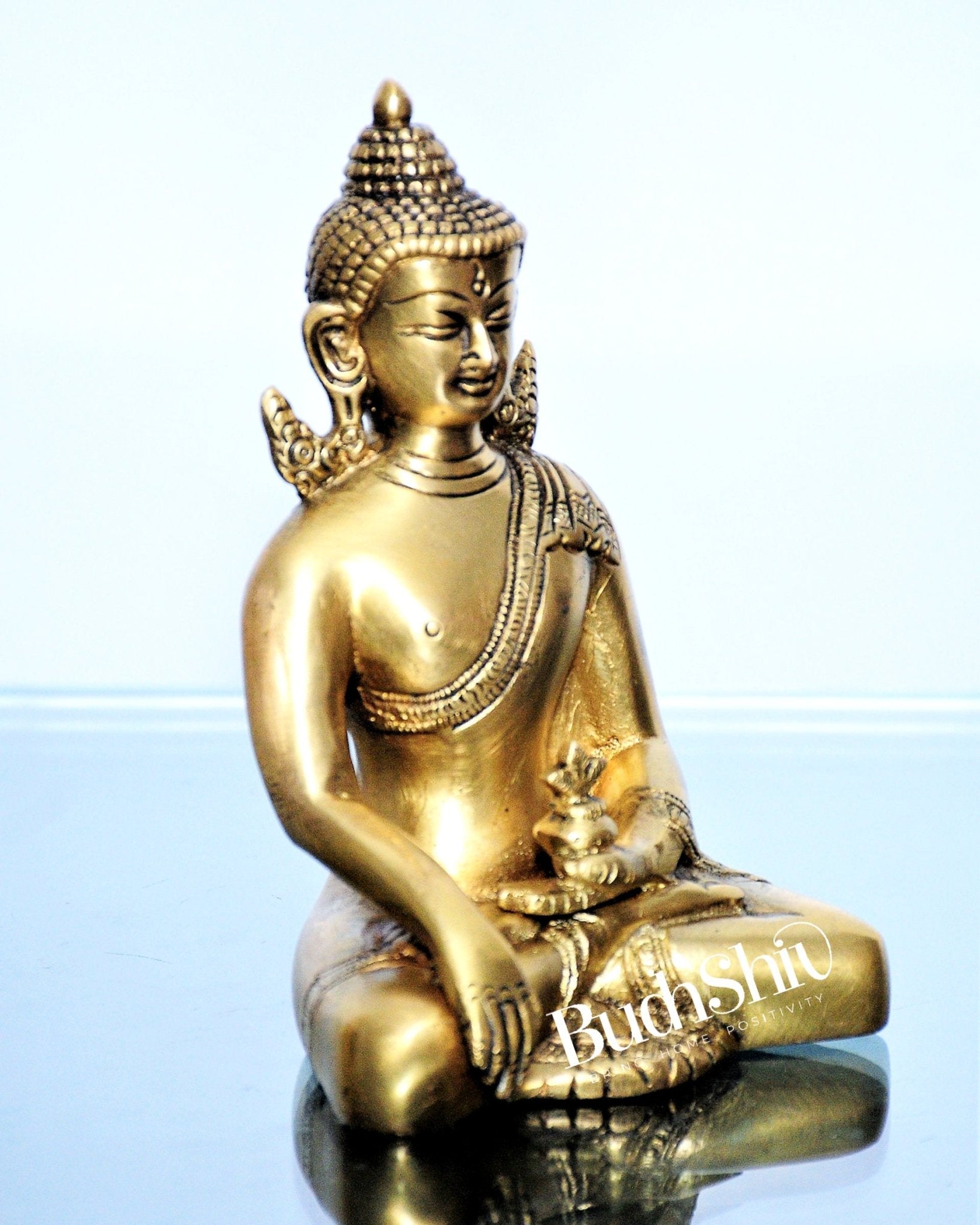 Enlightened Serenity: Pure Brass Buddha in Bhoomisparsha Mudra 6 inch