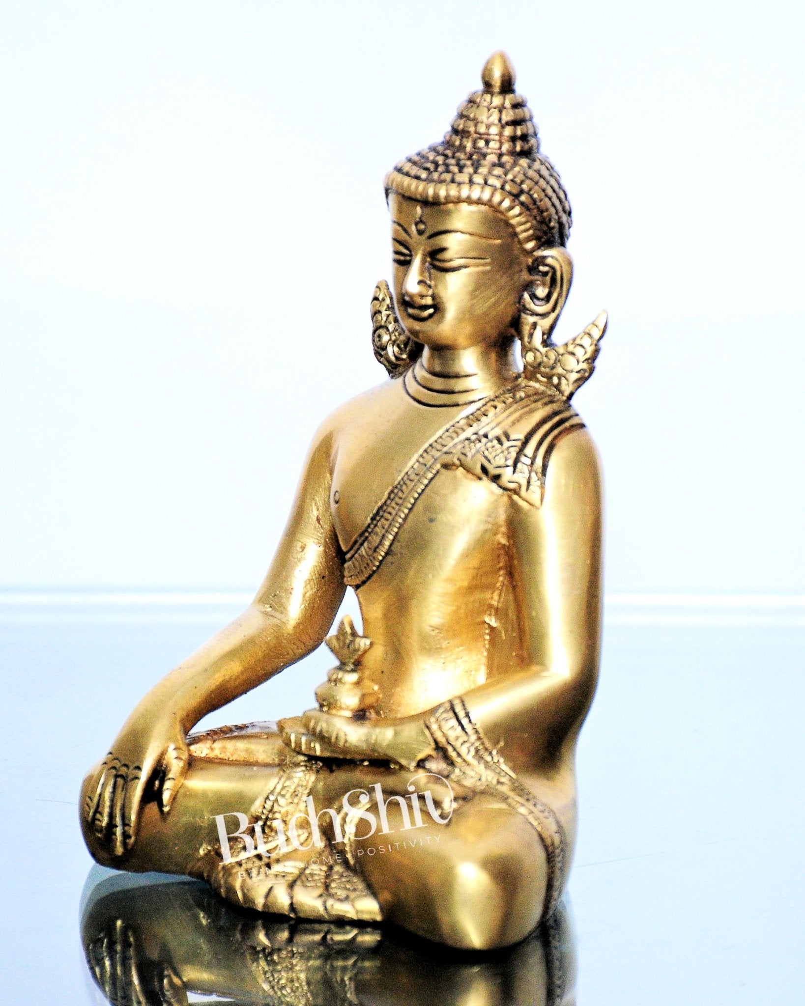 Enlightened Serenity: Pure Brass Buddha in Bhoomisparsha Mudra 6 inch