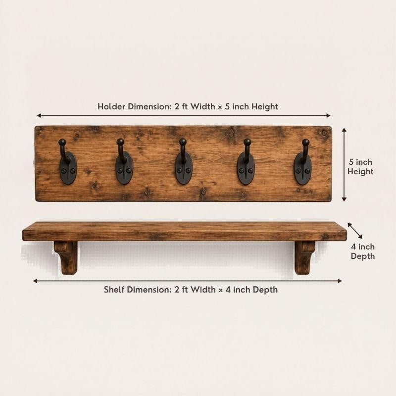 Farmhouse Wall Key Organizer with Wooden Display Shelf, Rustic Entryway Key Holder