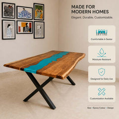 Minimal 6 Seater Dining Table – Epoxy Resin & Wood