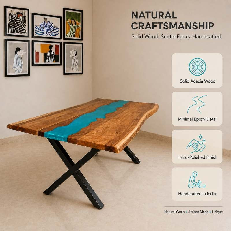 Minimal 6 Seater Dining Table – Epoxy Resin & Wood