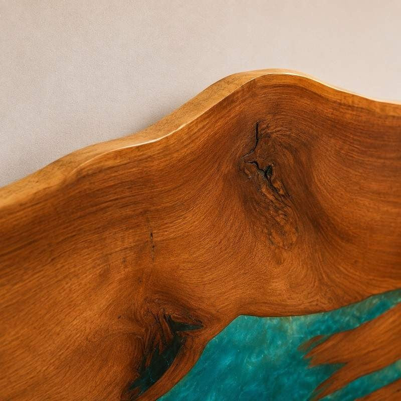 Epoxy resin live edge solid wood headboard | live edge wood headboard design for bed | wood bed headboard design
