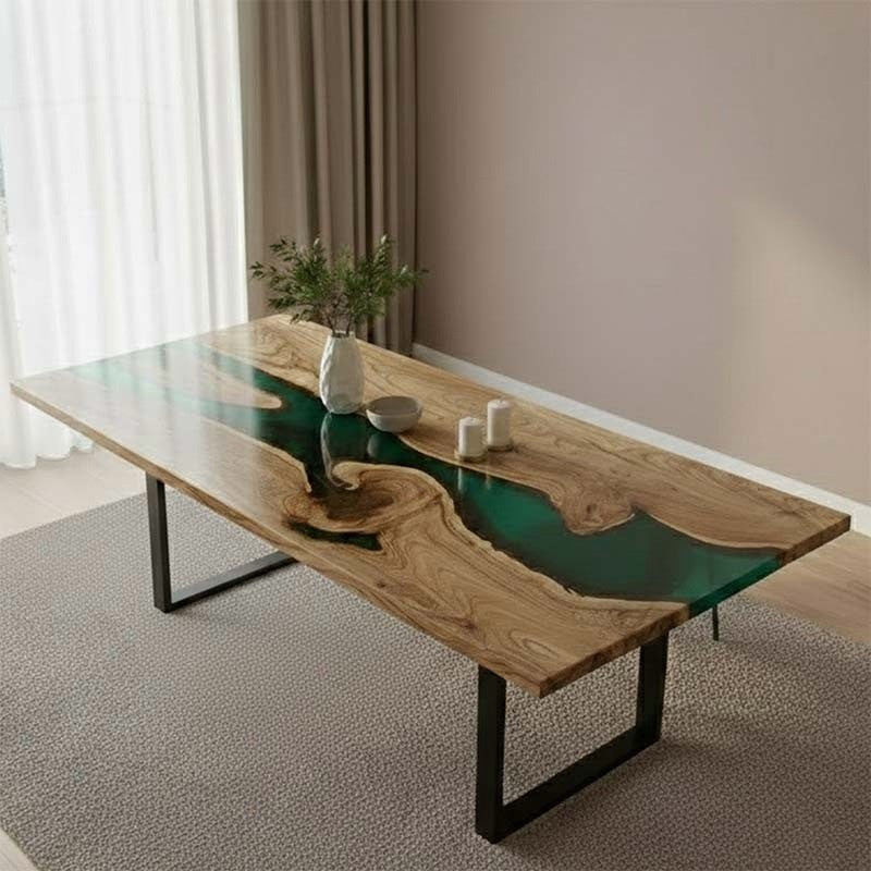 EmeraldGlow Epoxy Resin Dining Table