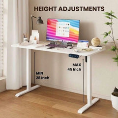 Electric Standing Computer Desk - Adjustable Height, Ergonomic Design | Desk and Frame Included | white height adjustable table with white legs