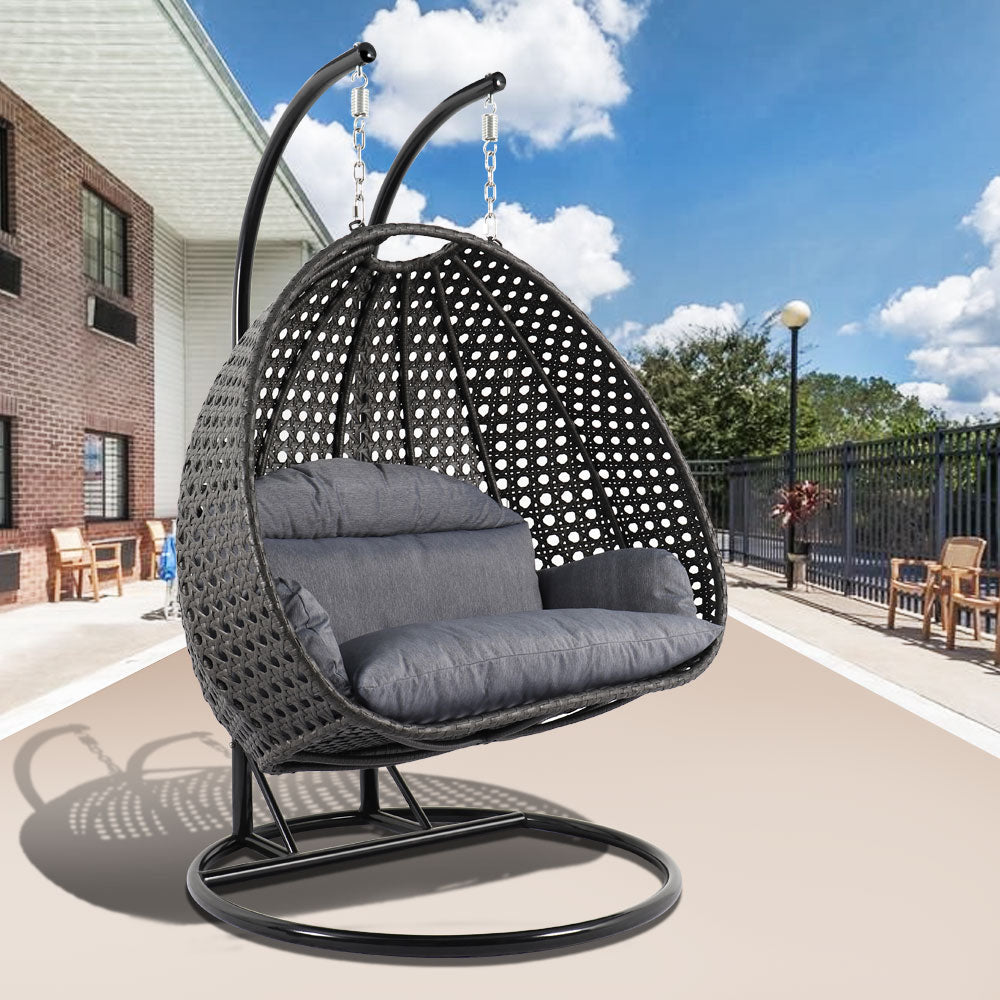 Paccio Double Seater Hanging Swing With Stand For Balcony , Garden Swing (Dark Grey)