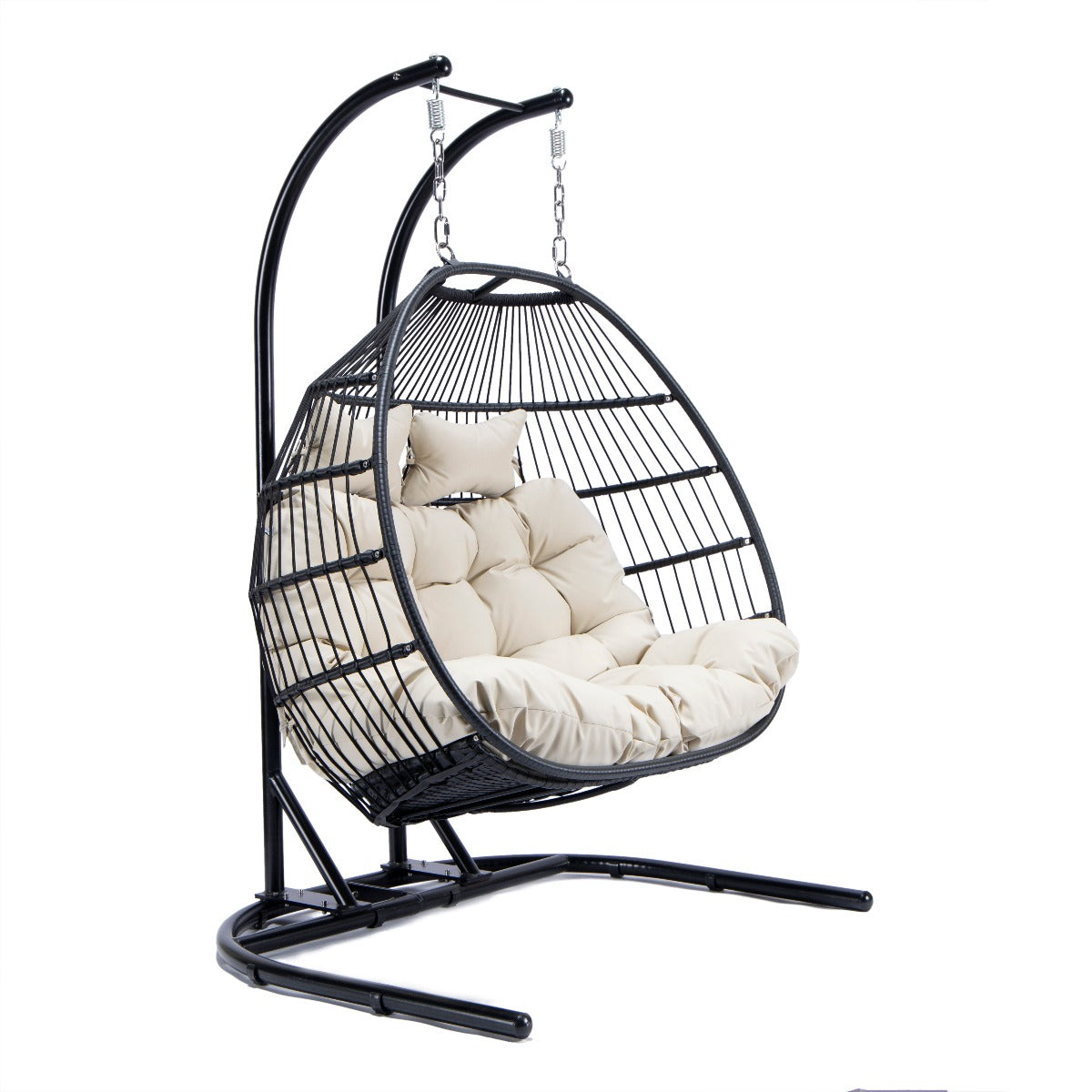 Tonia Double Seater Hanging Swing With Stand For Balcony , Garden Swing (Black) Braided and Rope