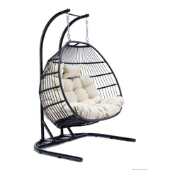 Tonia Double Seater Hanging Swing With Stand For Balcony , Garden Swing (Black) Braided and Rope