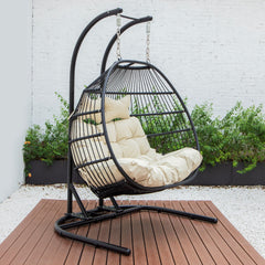 Tonia Double Seater Hanging Swing With Stand For Balcony , Garden Swing (Black) Braided and Rope