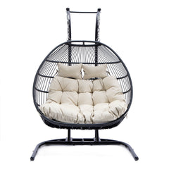 Tonia Double Seater Hanging Swing With Stand For Balcony , Garden Swing (Black) Braided and Rope