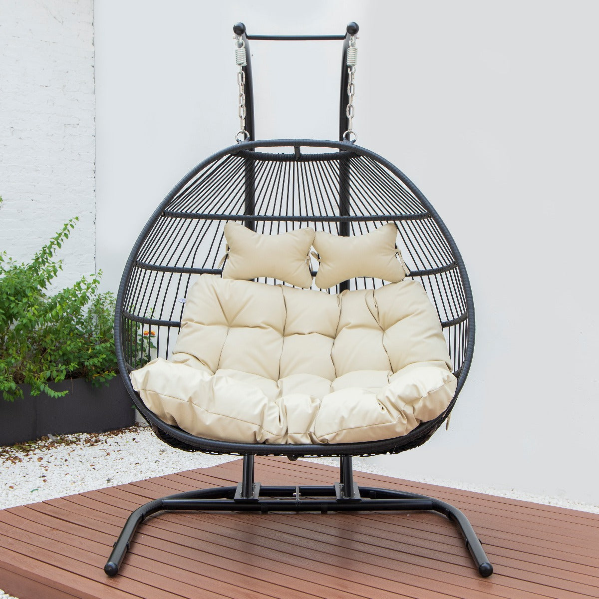 Tonia Double Seater Hanging Swing With Stand For Balcony , Garden Swing (Black) Braided and Rope