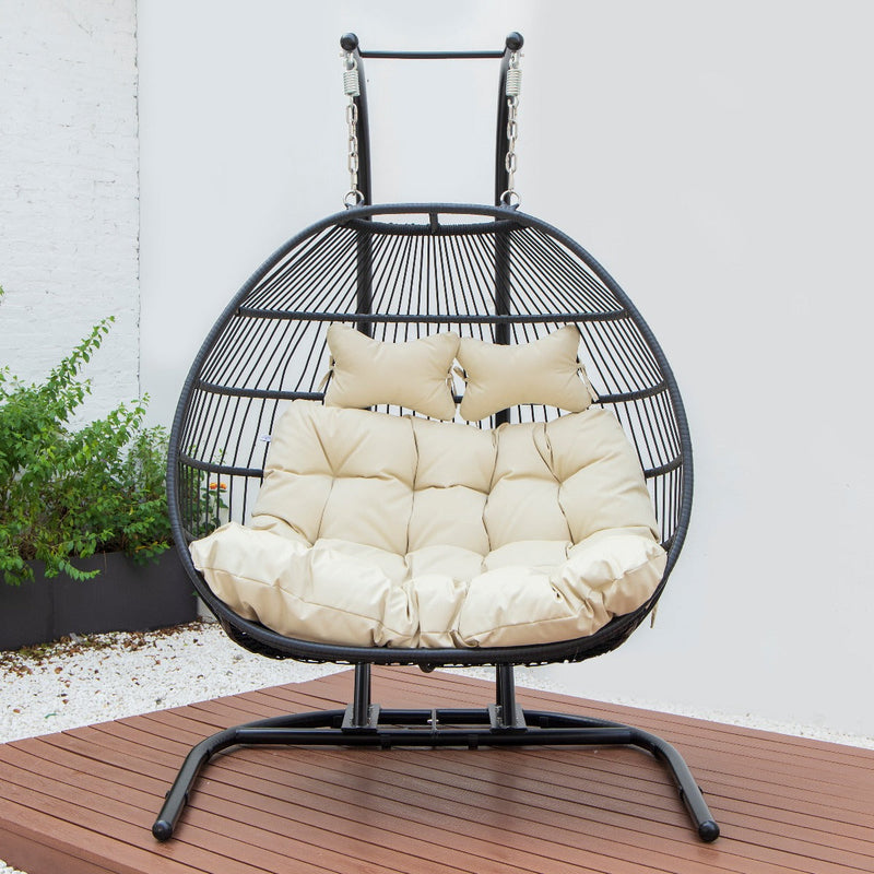 Tonia Double Seater Hanging Swing With Stand For Balcony , Garden Swing (Black) Braided and Rope