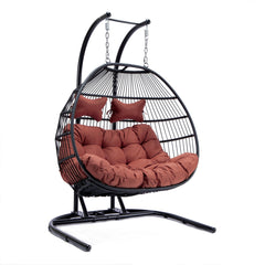 Tonia Double Seater Hanging Swing With Stand For Balcony , Garden Swing (Black) Braided and Rope