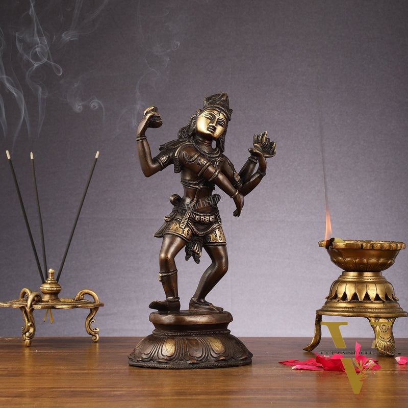 Eternal Dance: Pure Brass Dancing Shiva Statue - 11-Inch